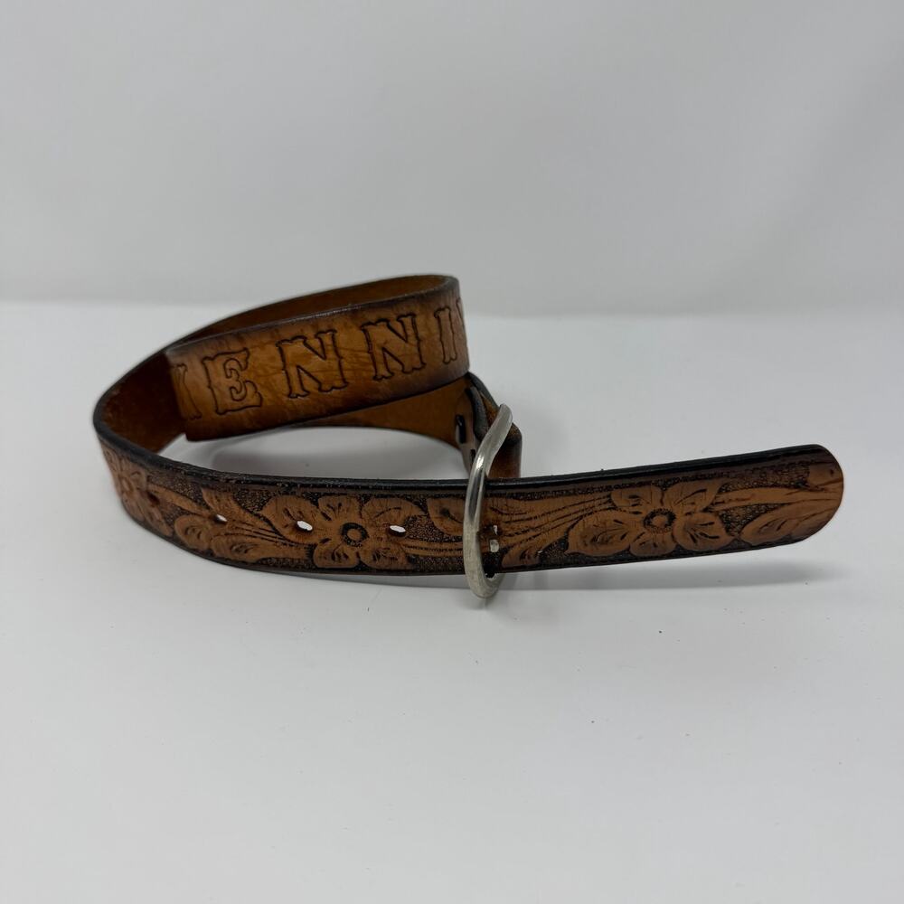 Vintage Tooled Leather Floral Belt 30” Unisex